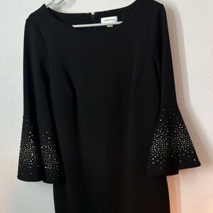 Calvin Klein Black Dress with Embellished Sleeves
